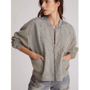 Anthropologie Pilcro Quilted Bomber Zip Up Lightweight Sweatshirt Jacket S Teal